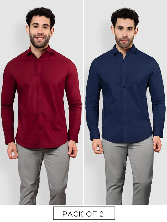 Men's Solid Navy Blue &amp; Maroon Shirt