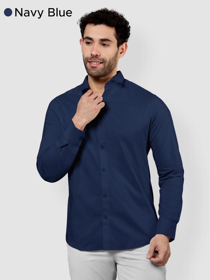 Men's Solid Navy Blue &amp; Maroon Shirt