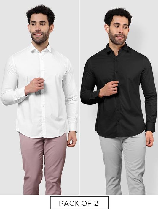 Men's Solid Black &amp; White Shirt