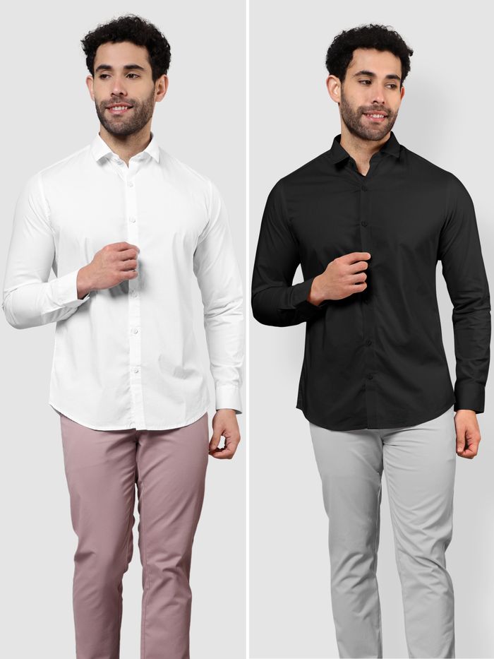 Men's Solid Black &amp; White Shirt