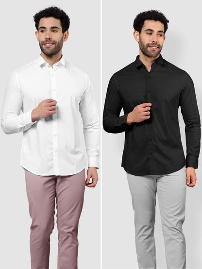Men's Solid Black &amp; White Shirt